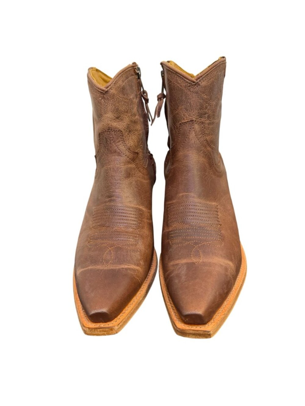 Tecovas Western Brown Leather Booties With Zipper & Size 8.5 - Picture 3 of 10
